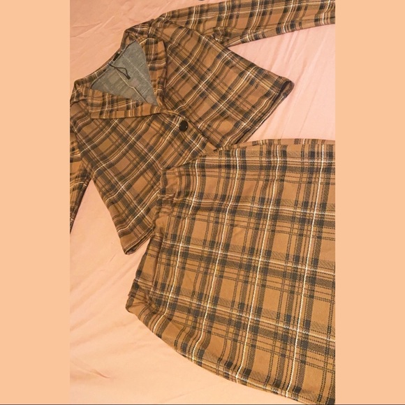 STYLISH PREPPY YELLOW PLAID 2-PIECE SKIRT SUIT SET - Picture 1 of 4